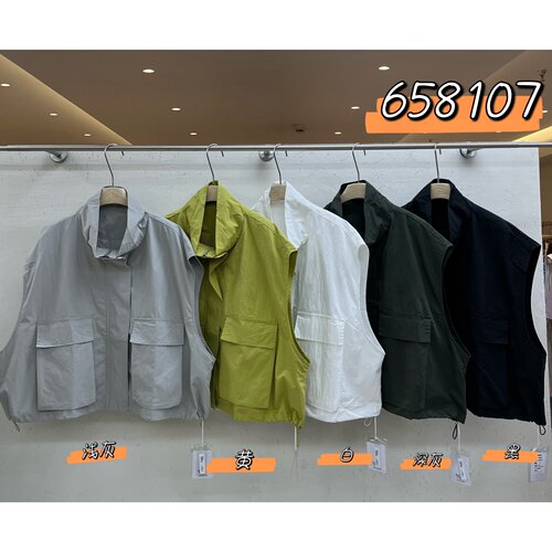 胖mm慵懒风立领抽绳工装无袖马甲