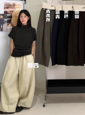 大7女21687秋冬韩版宽松大码胖mm慵懒松弛风高腰洗水阔腿气球长裤