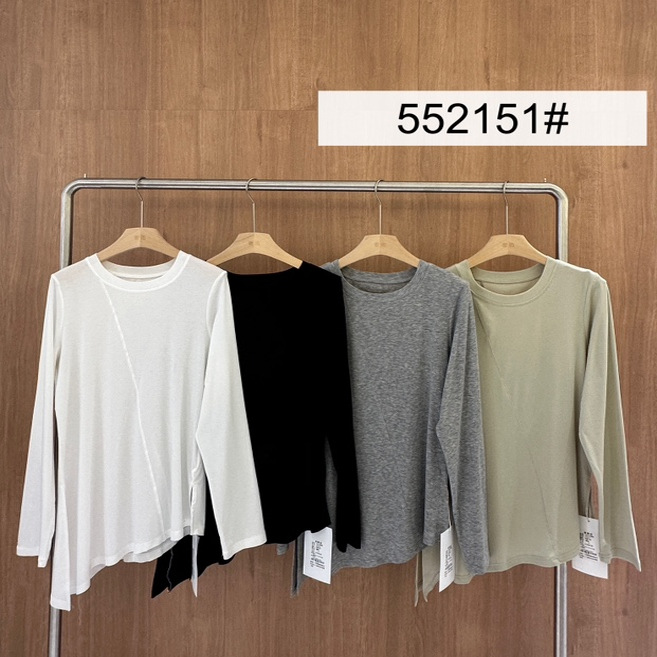 胖mm纯色薄款不规则设计长袖T恤
