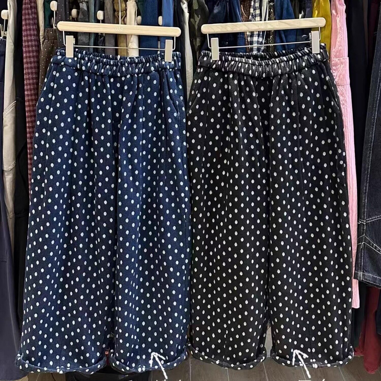 胖mm慵懒休闲风高腰波点阔腿长裤