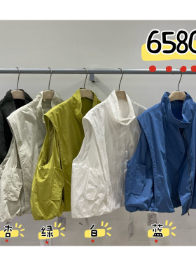 WE女65803春季韩版宽松大码胖mm慵懒休闲风立领拉链抽绳马甲外套