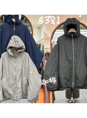 胖mm慵懒极简风连帽长袖棉服外套