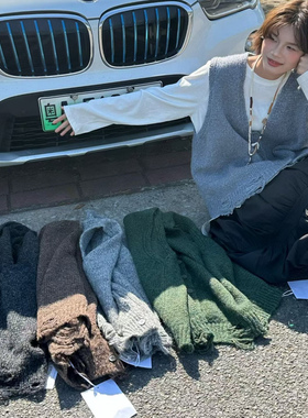 幕茄女装50817冬季韩版宽松大码胖mm慵懒风破边针织开衫毛衣马甲