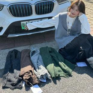 幕茄女装50817冬季韩版宽松大码胖mm慵懒风破边针织开衫毛衣马甲