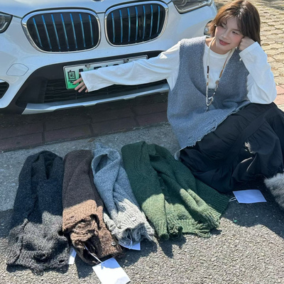 胖mm慵懒风破边针织开衫毛衣马甲