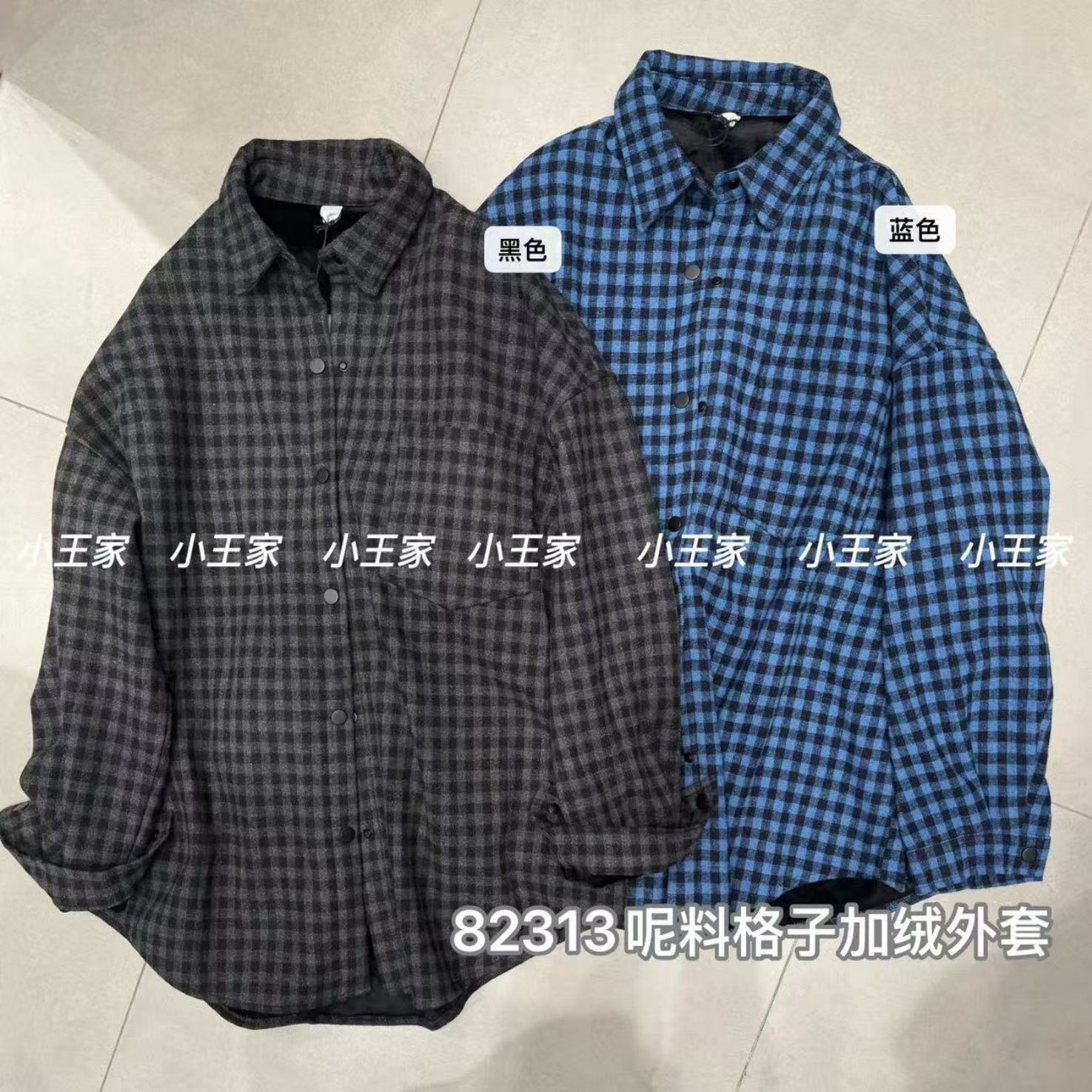 胖mm慵懒松弛风呢料格子加绒外套