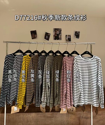 胖mm休闲慵懒风经典长袖条纹T恤