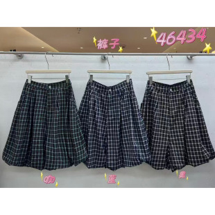 WE女装46434夏季韩版宽松大码胖mm慵懒休闲风格子花苞阔腿五分裤
