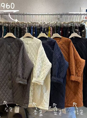 WE女装5960冬季韩版宽松大码胖mm慵懒松弛风圆领长款菱格棉服外套