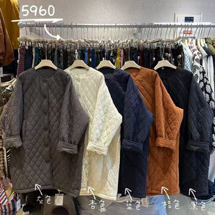 WE女装5960冬季韩版宽松大码胖mm慵懒松弛风圆领长款菱格棉服外套