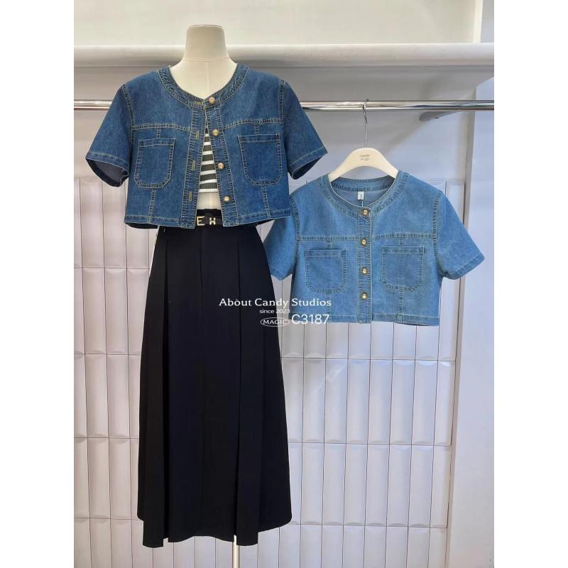 圆领小个子薄款短袖披肩牛仔外套