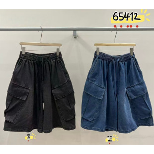 阔腿五分牛仔短裤 WE女装 胖mm慵懒休闲工装 宽松大码 65412春夏韩版