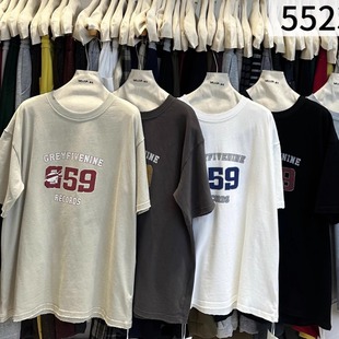 T恤 胖mm慵懒休闲风磨毛破边数字短袖 幕茄女552375冬韩版 宽松大码