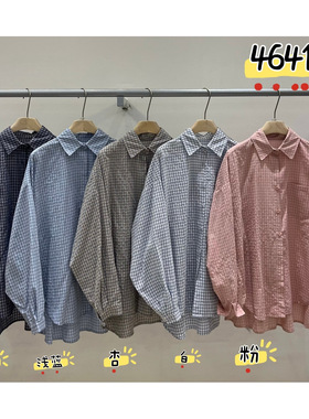 WE女46412春季韩版宽松大码胖mm慵懒休闲风复古格子长袖开衫衬衫