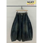 胖mm慵懒休闲阔腿灯笼花苞牛仔九分裤 WE女46301春夏韩版 宽松大码