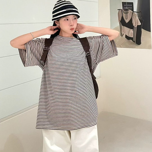 宽松大码 大7女32329秋季 新款 韩版 条纹T恤 胖mm休闲慵懒松弛风短袖