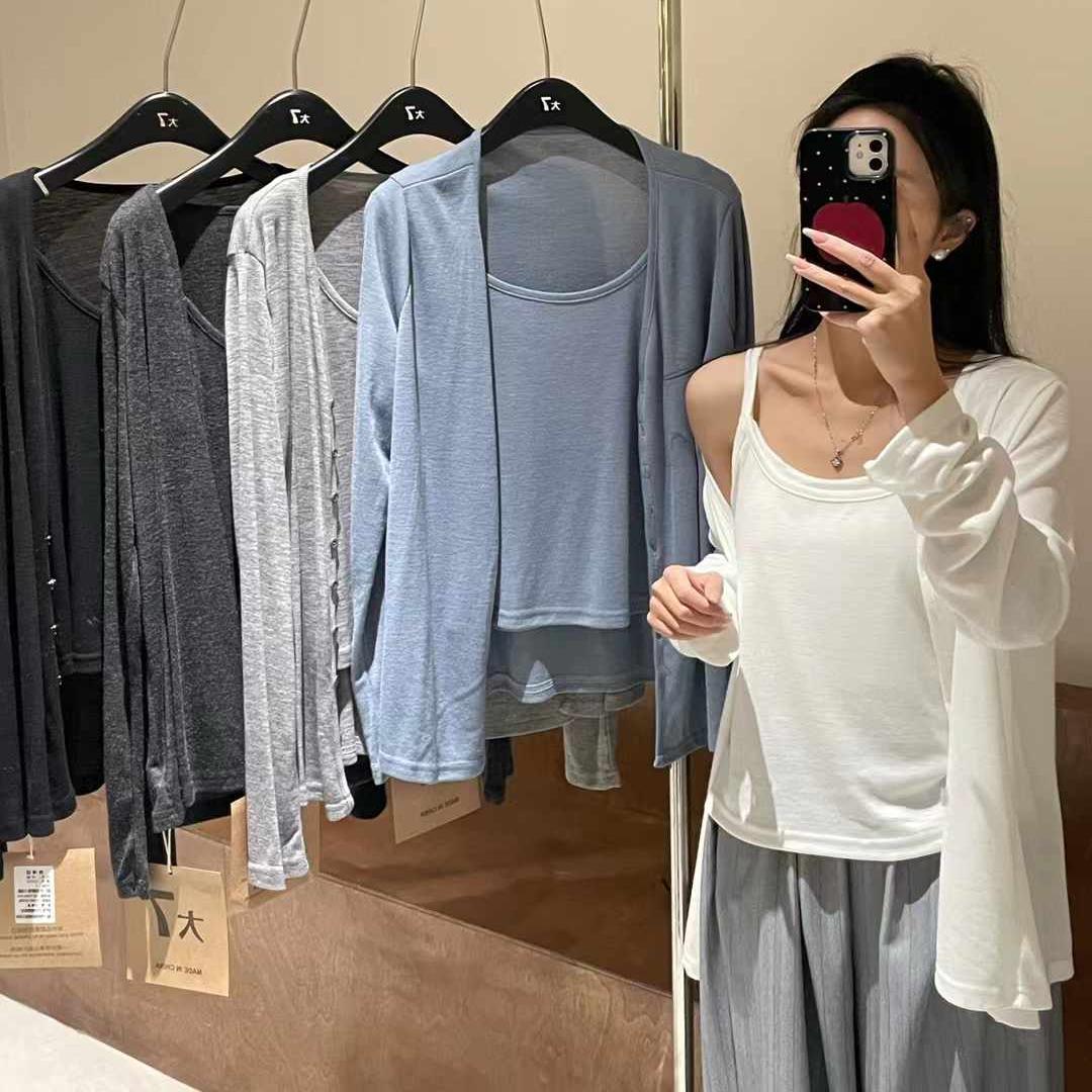 休闲慵懒吊带开衫上衣时尚两件套