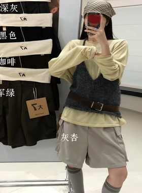 大7女21688秋冬韩版宽松大码胖mm慵懒松弛风百搭毛呢工装短裤靴裤