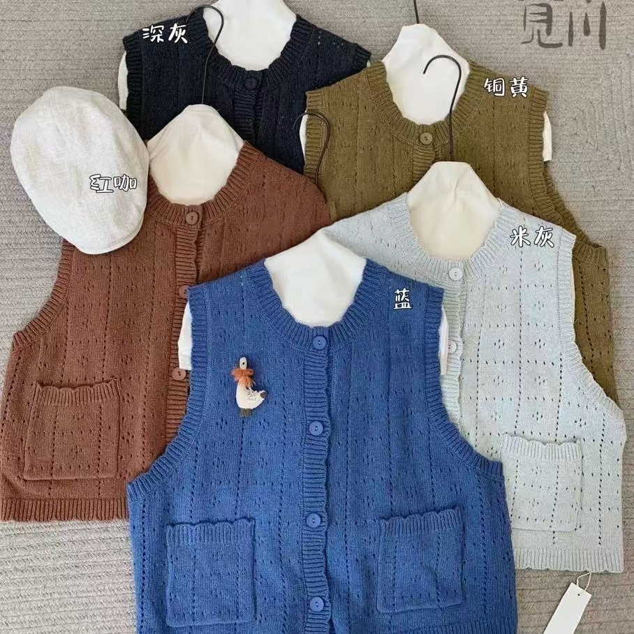 胖mm休闲慵懒韩系镂空针织马甲女