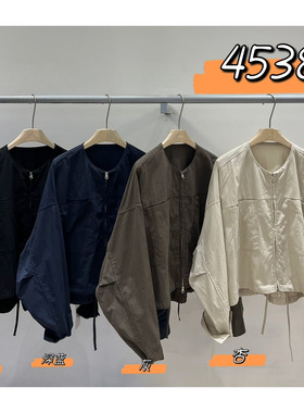 WE女装45388秋季韩版宽松胖mm慵懒松弛风圆领长袖工装拉链短外套