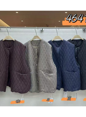 胖mm慵懒休闲风菱格复古棉服马甲