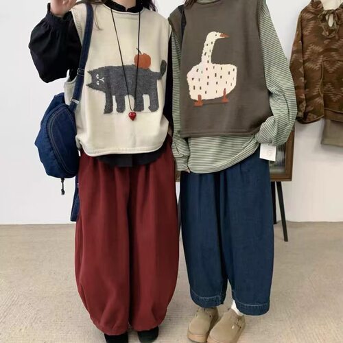 大码胖mm休闲卡通针织背心马甲