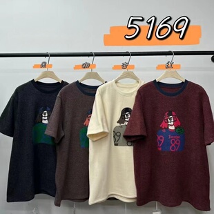 WE女装5169冬季韩版宽松大码胖mm休闲慵懒风加厚磨毛短袖T恤上衣