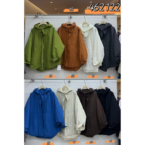 胖mm慵懒休闲风连帽抽绳棉服外套