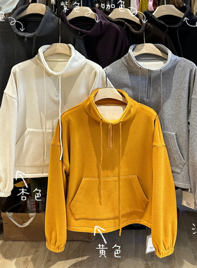 WE女装55281冬韩版宽松大码胖mm慵懒休闲风百搭立领抽绳加绒卫衣