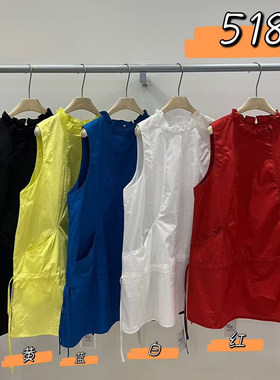 WE女5185夏季新款韩版宽松大码胖mm休闲抽绳收腰花边圆领衬衫马甲