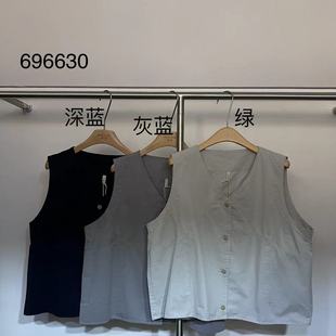 风V领叠穿马甲 印木696630秋季 新款 日系宽松大码 胖mm休闲慵懒工装