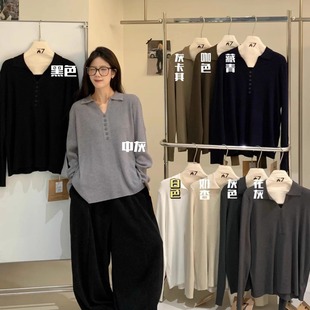 大7女装M12637秋冬季韩版宽松大码胖mm慵懒松弛风POLO领针织上衣