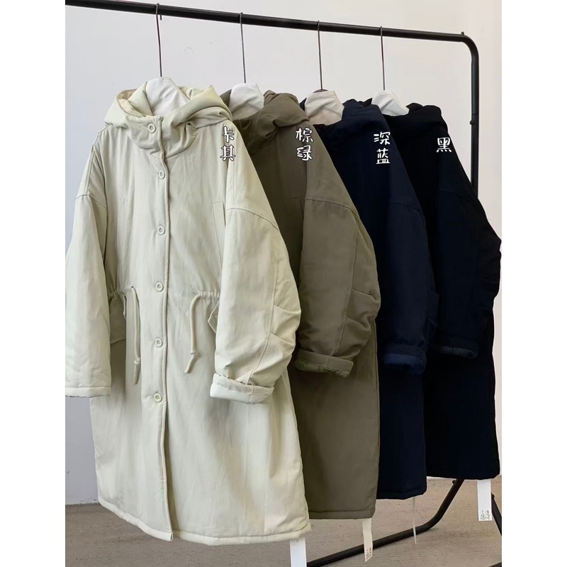 慵懒风连帽抽绳加厚风衣棉服外套