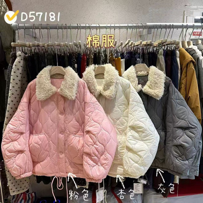 胖mm慵懒羊羔毛领葫芦纹棉服外套