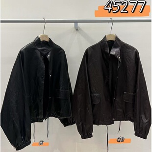宽松胖mm慵懒松弛风长袖 韩版 机车立领皮衣外套 新款 WE女45277秋季