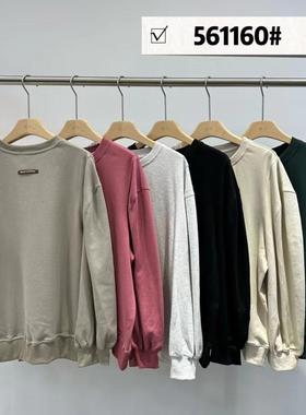 becabeau秋季新款韩版宽松大码胖mm休闲慵懒风纯色圆领中长款卫衣