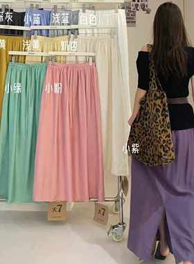 大7女装32233夏松紧抽绳高腰韩版宽松大码胖mm休闲垂感长款半身裙