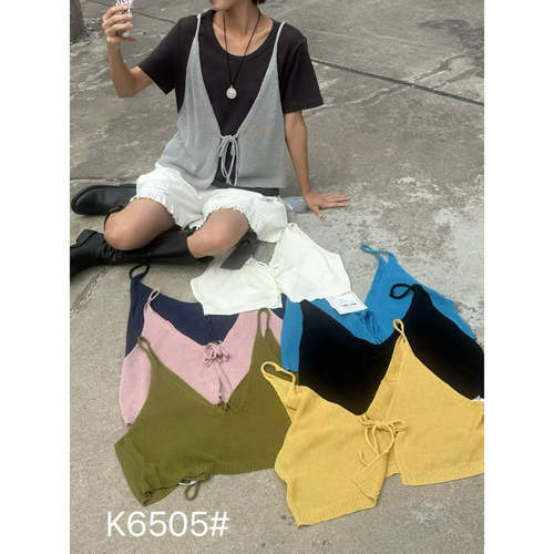 胖mm休闲叠穿绑带针织马甲吊带女