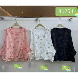 We女装46271夏季韩版宽松大码胖mm慵懒休闲风百搭V领叠穿马甲上衣