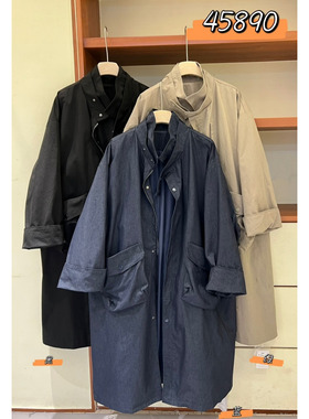 WE女45890秋季新款韩版宽松大码胖mm慵懒松弛风立领长款风衣外套