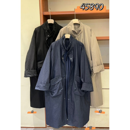 胖mm慵懒松弛立领长款风衣外套