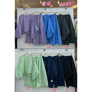 We女46860夏季宽松大码胖mm慵懒休闲户外风上衣阔腿九分裤两件套