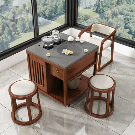 恬梦家居家用移动茶台茶桌阳台实木一米小型茶桌椅组合2024新款