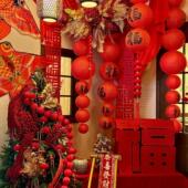 新年装 饰品氛围布置2026马年春节喜庆商场装 扮福字卷轴绒布小对联