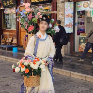 卖花郎背篓户外装饰品景区国潮汉服游园会花朝节花卉演出巡游道具