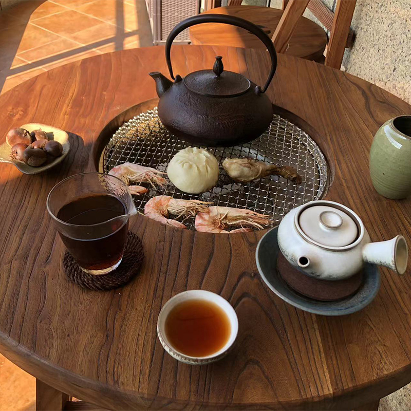 恬梦家居老榆木炭电两用围炉茶桌