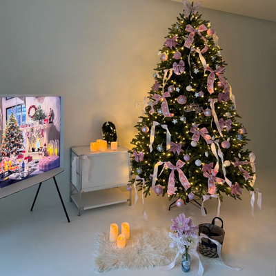 圣诞树装饰品粉色亮片蝴蝶结挂件