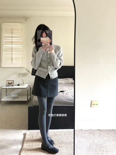 200D细竖条纹显瘦！miu系深灰色打底袜秋冬棉加绒保暖打底裤加厚