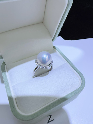 《圆满》白月光天然淡水珍珠戒指正圆冷白光冷光S925纯银指环女