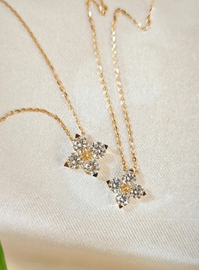 闪耀之星~纯银镀18K金闪锆吊坠项链幸运四叶草小巧秀气锁骨链